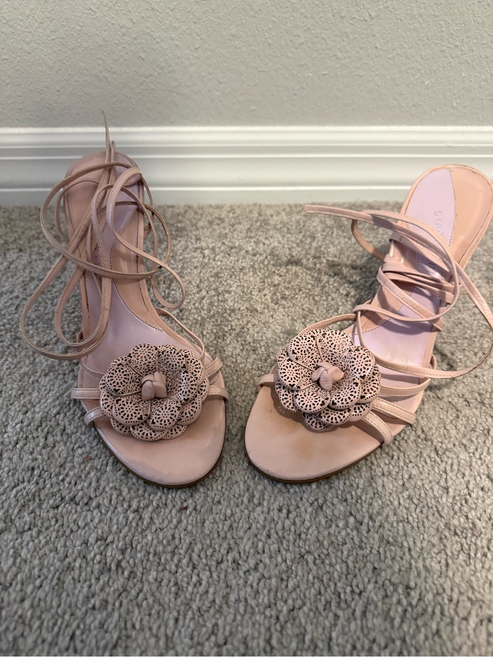 Gianni Bini Blush Floral Lace-Up Heels
